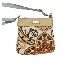 Spartina 449 Daufuskie Island Paisley Linen Canvas Crossbody Bag Brown Tan Blue